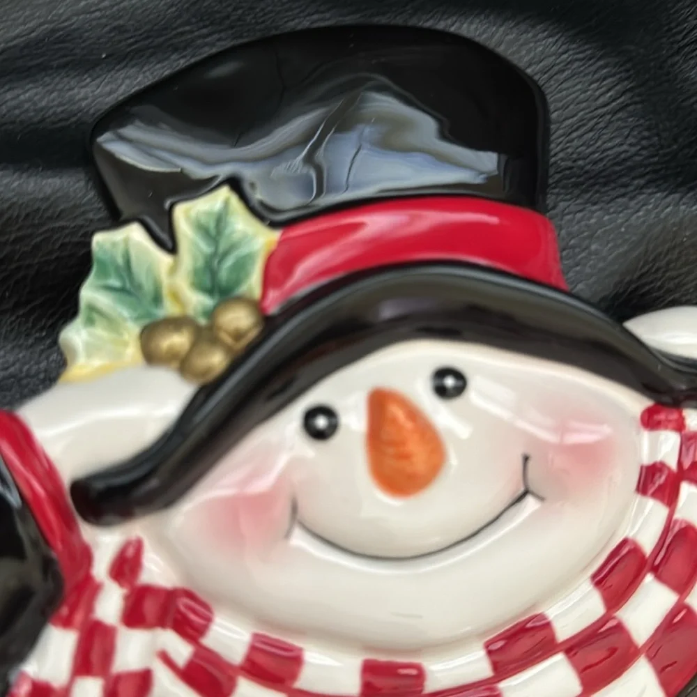 Fitz and Floyd Holly Jolly Snowman Plate with Red Checked Scarf from 2004